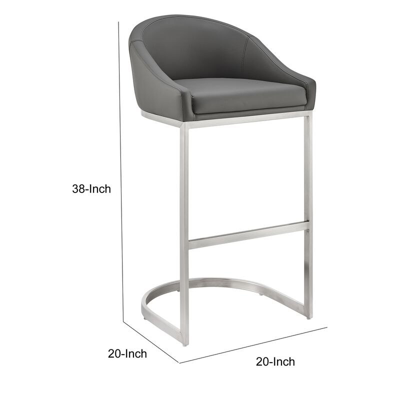 Lina 28 Inch Bar Stool Chair, Metal Cantilever Base, Gray Faux Leather