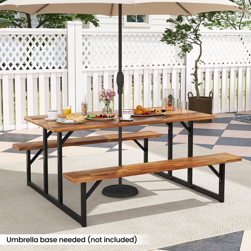Outdoor 6-Person Picnic Table in Acacia Wood with Integrated Benches image number 6