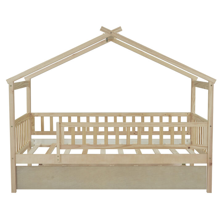 Merax Twin Size Wooden House Bed with Twin Size Trundle