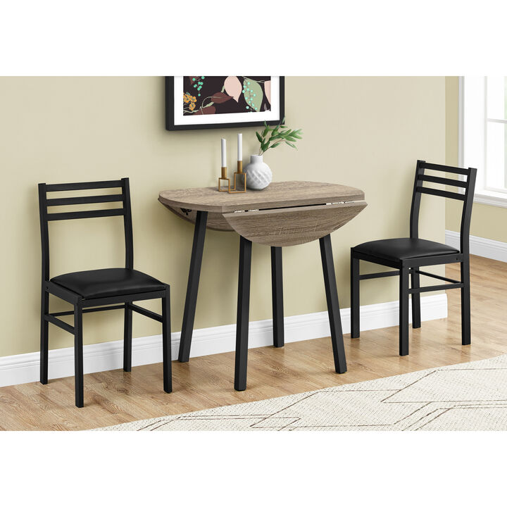 Monarch Specialties I 1003 Dining Table Set, 3pcs Set, Small, 35" Drop Leaf, Kitchen, Metal, Laminate, Brown, Black, Contemporary, Modern