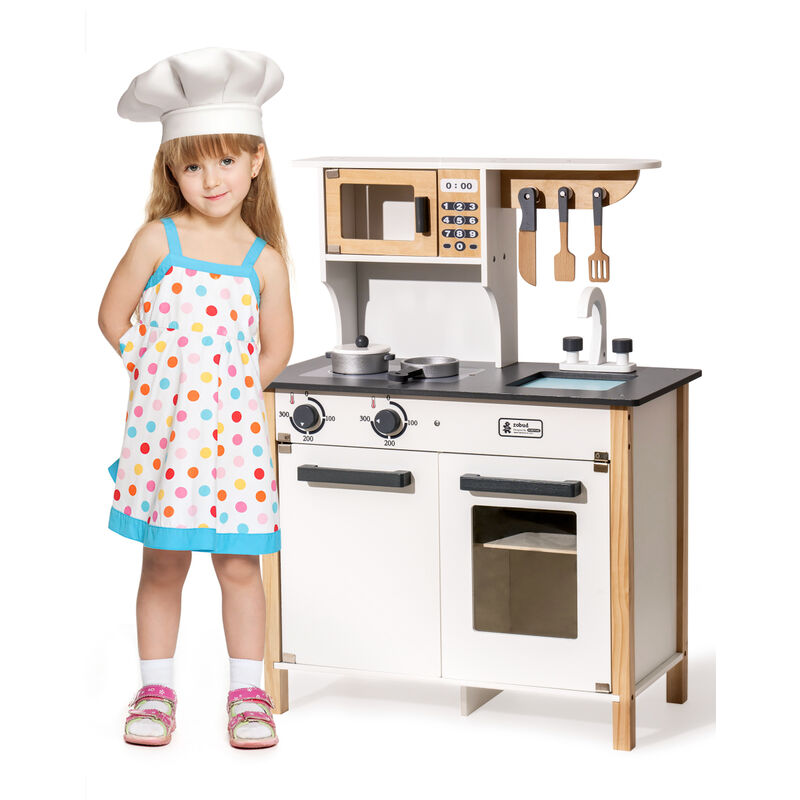Pretend Wooden Kitchen Play set for Kids and Children, Gifts for Year, Christmas and Birthday, White