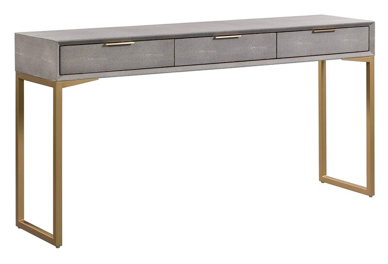 TOV Furniture Pesce Shagreen Modern 3 Drawer Living Room Console Table, 59" Grey image number 0