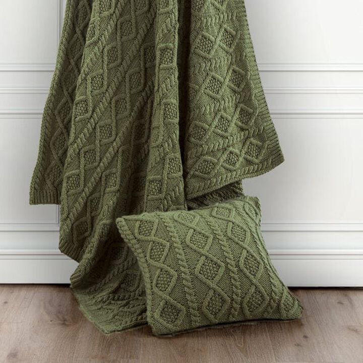 Cable Knit Soft Diamond Green Throw Pillow