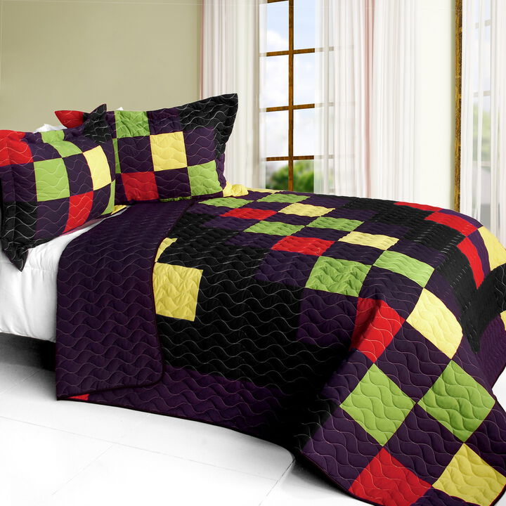 Break Free Party Quilted Patchwork Quilt Set 3PC Queen Size Cozy Bedding