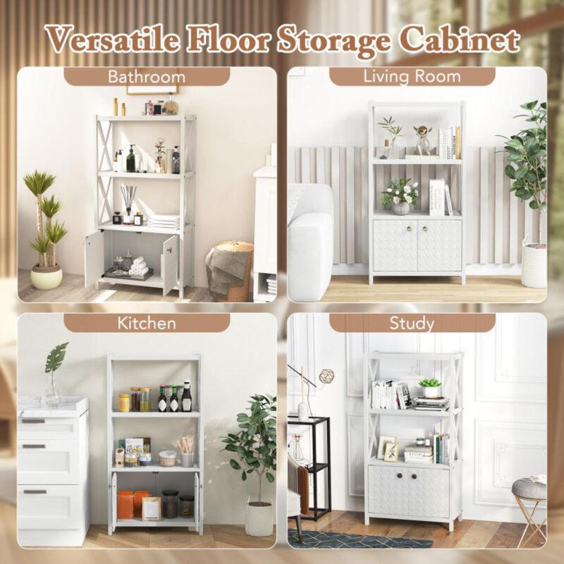 Hivvago Bathroom Storage Cabinet with Open Shelves and Double Doors