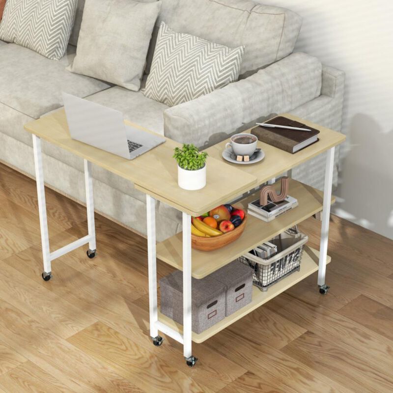 Hivvago 360&Acirc;&deg; Rotating Sofa Side Table with 2-Tier Storage Shelves