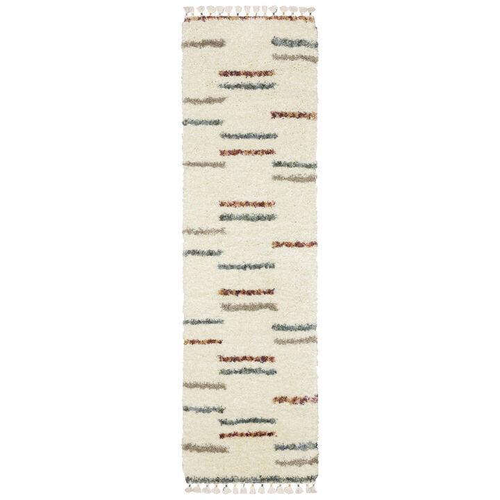 HomeRoots Striped Shag Runner Rug With Fringe