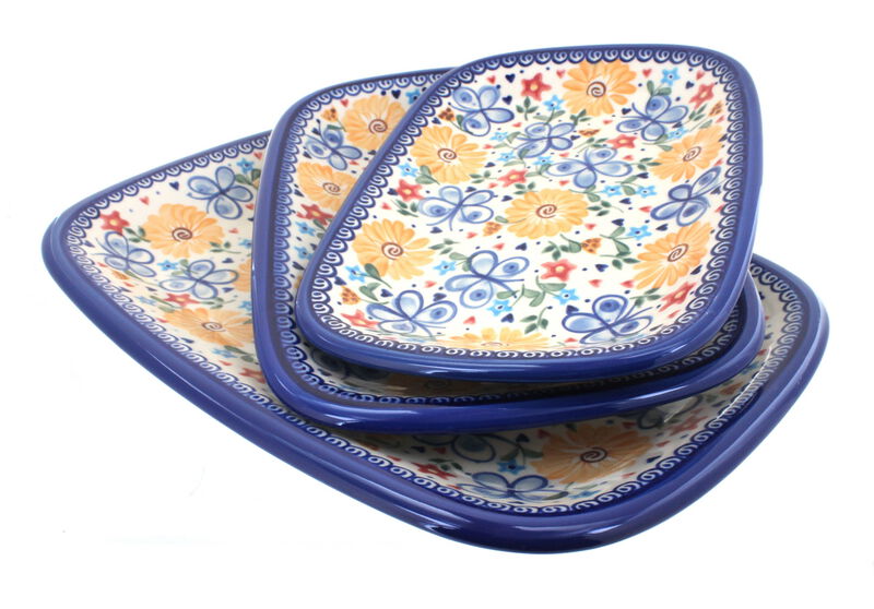 Blue Rose Polish Pottery Sunflower Maze 3 Piece Rectangular Serving Set