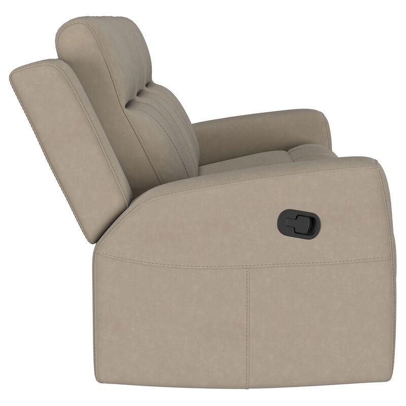 Krio Manual Recliner Sofa, 80 Inch Modern Taupe Brown Faux Leather - Benzara