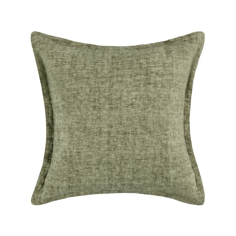 Pixie Throw Pillow, Self Flange, 22 Inch Green Cotton Linen Blend - Benzara image number 0