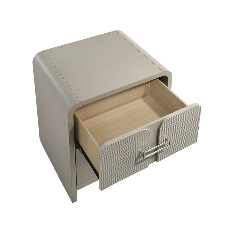 Aria Nightstand with 2 Wave-Front Drawers, Waterfall Edge and Chrome Pulls image number 3