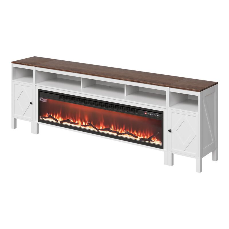 Farmhouse Fireplace TV Stand for TVs with Storage Drawers and Remote Control-White image number 9