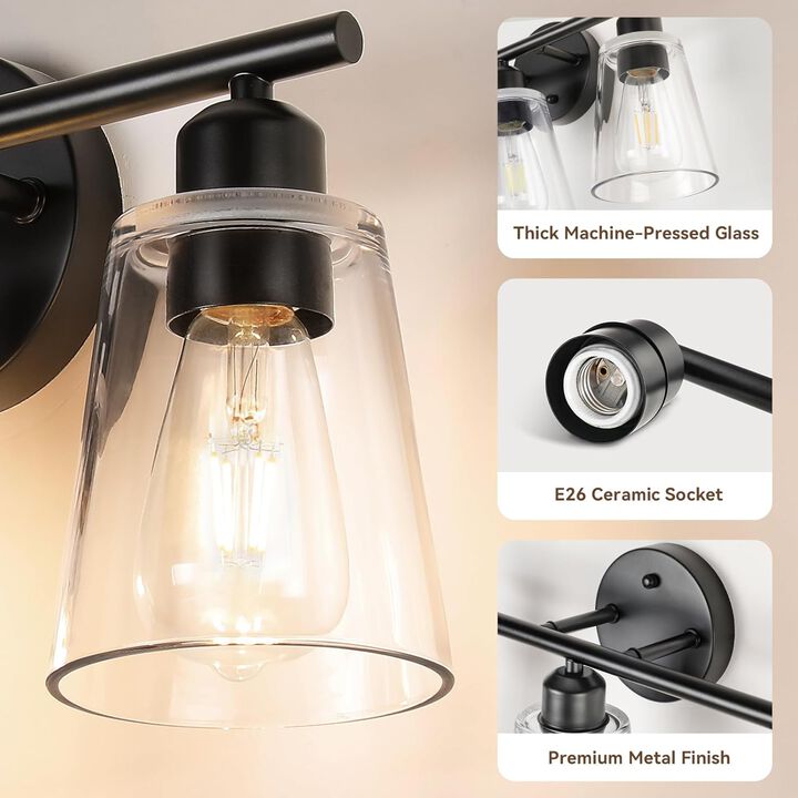 Vanity Light with Tapered Clear Glass Shade and For Hallway or Bathroom