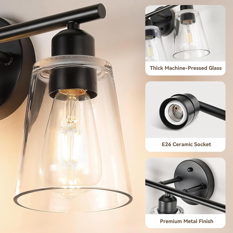 Vanity Light with Tapered Clear Glass Shade and For Hallway or Bathroom image number 1