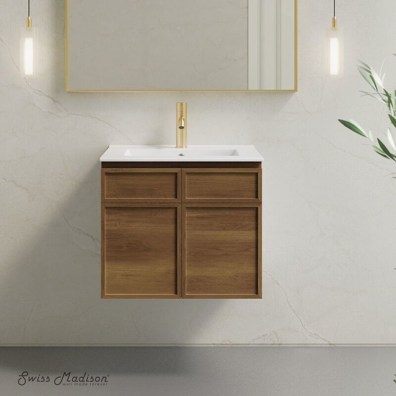St. Tropez 24" Wall-Mounted Bathroom Vanity in Brown Oak with Sink Top image number 1