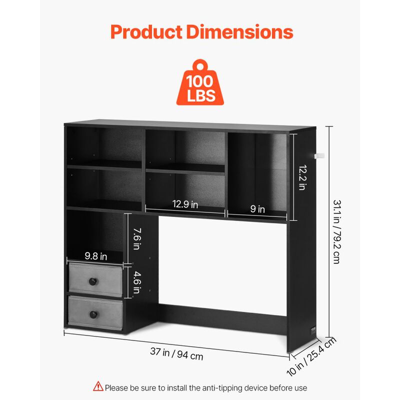 3-Tier Desktop Bookshelf Organizer with Fabric Drawers for Office Home image number 2