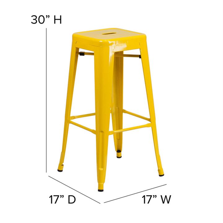 Flash Furniture Commercial Grade 30" High Backless Yellow Metal Indoor-Outdoor Barstool with Square Seat