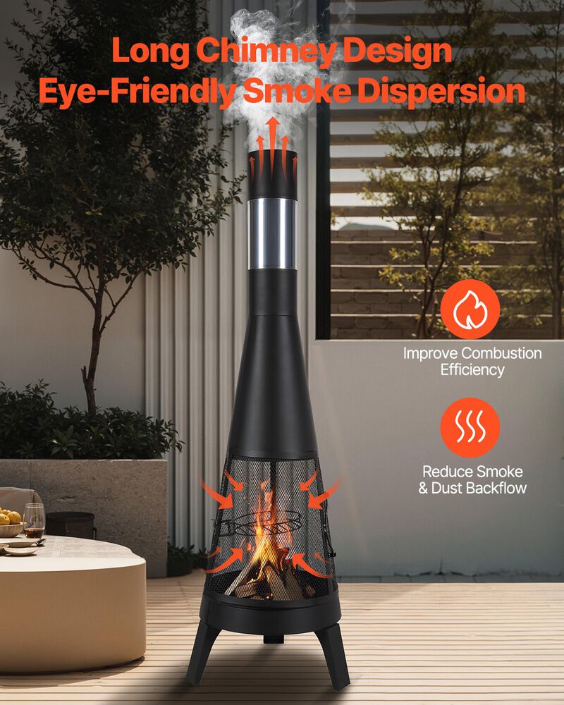 Outdoor Chiminea Firepit with Grill Mesh and Chimney for Wood Burning image number 5