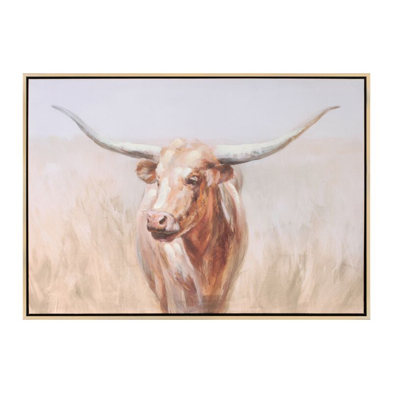 Framed Longhorn Cattle Wall Art for Rustic Living Room, Entryway, or Office Display