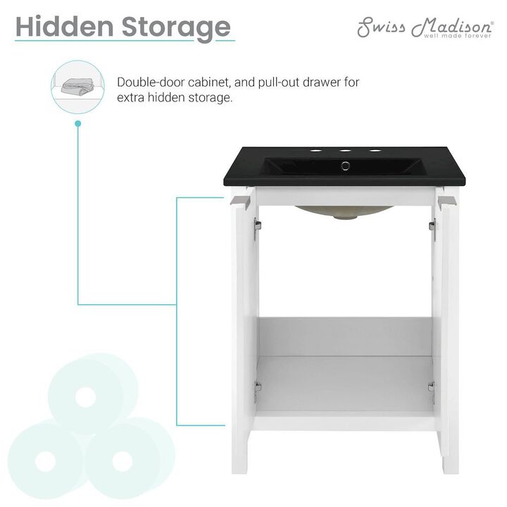 Bastille 24 in. White Bathroom Vanity with 3-Hole Ceramic Sink Top