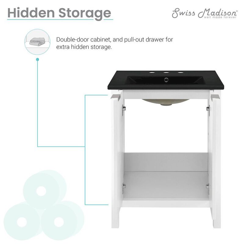 Bastille 24 in. White Bathroom Vanity with 3-Hole Ceramic Sink Top image number 1