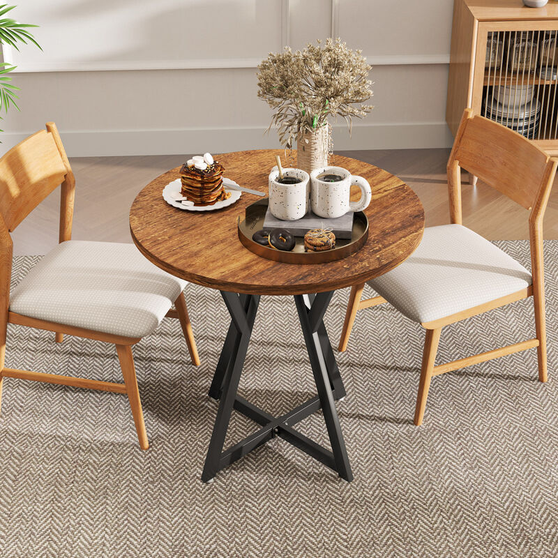 Round Kitchen Dining Table with Sturdy Metal Pedestal Base for Home Use-Rustic Brown image number 6