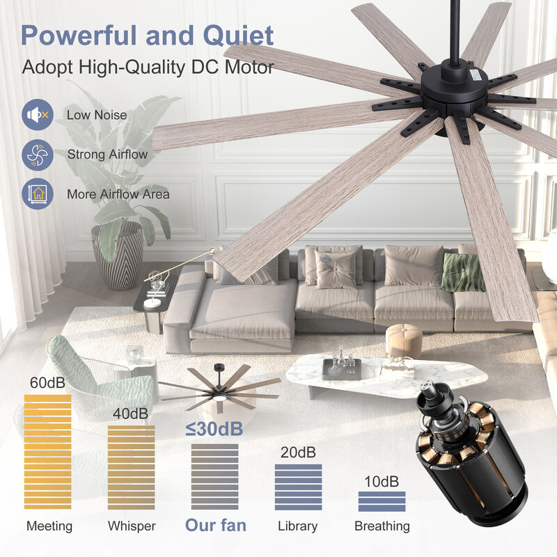 Breezary 65" LED Ceiling Fan with Light, DC Motor, 6-Speed Remote, Reversible, Quiet, 9 ABS Blades, 3CCT, Memory Function image number 3