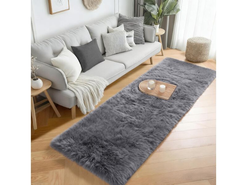 Grey Fluffy Runner Rug 2 by 6 Soft Shaggy Hallway Carpet for Bedroom Decor image number 1