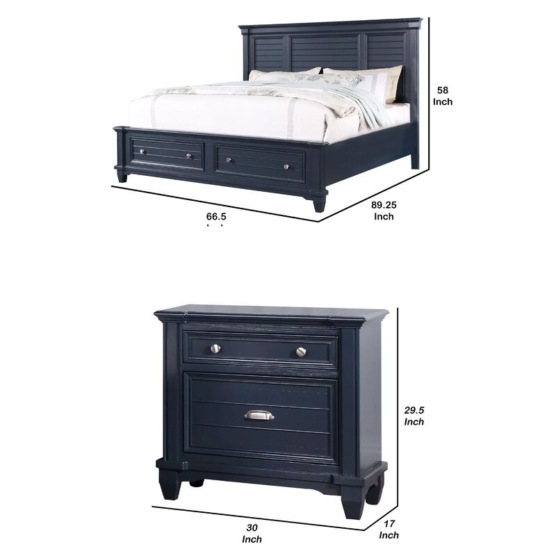 Queen Bedroom Set, Slate Blue, Nickel Wood, 3 Piece Set with 2 Nightstands image number 7