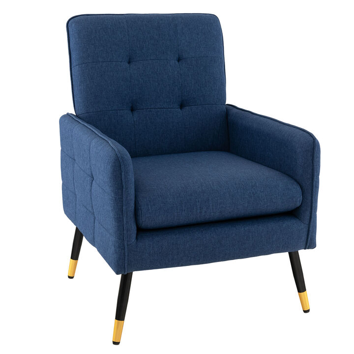 Linen Fabric Accent Chair with Removable Seat Cushion