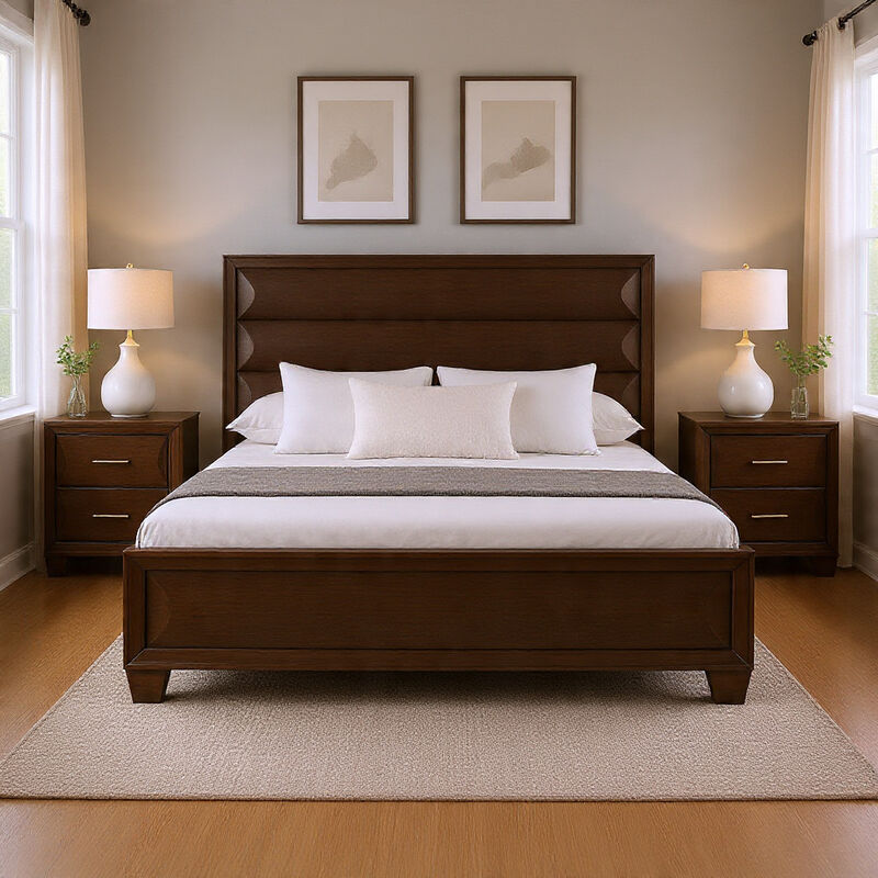 Queen Bedroom Set, Espresso Brown, Gold Wood, 3 Piece Set with 2 Nightstands image number 1