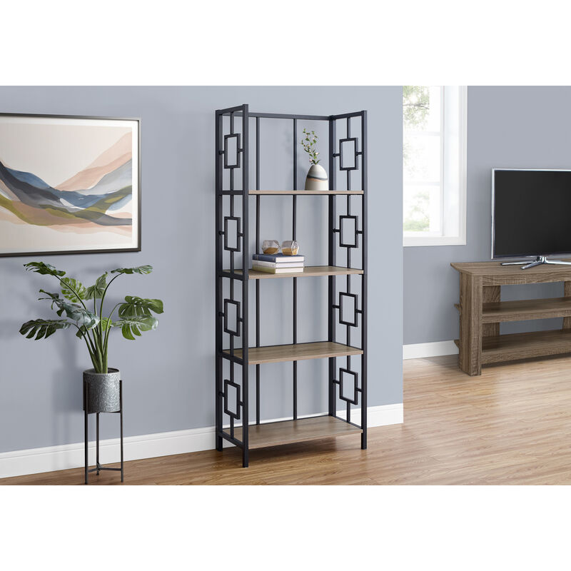 Monarch Specialties I 3616 Bookshelf, Bookcase, Etagere, 4 Tier, 62"H, Office, Bedroom, Metal, Laminate, Brown, Black, Contemporary, Modern