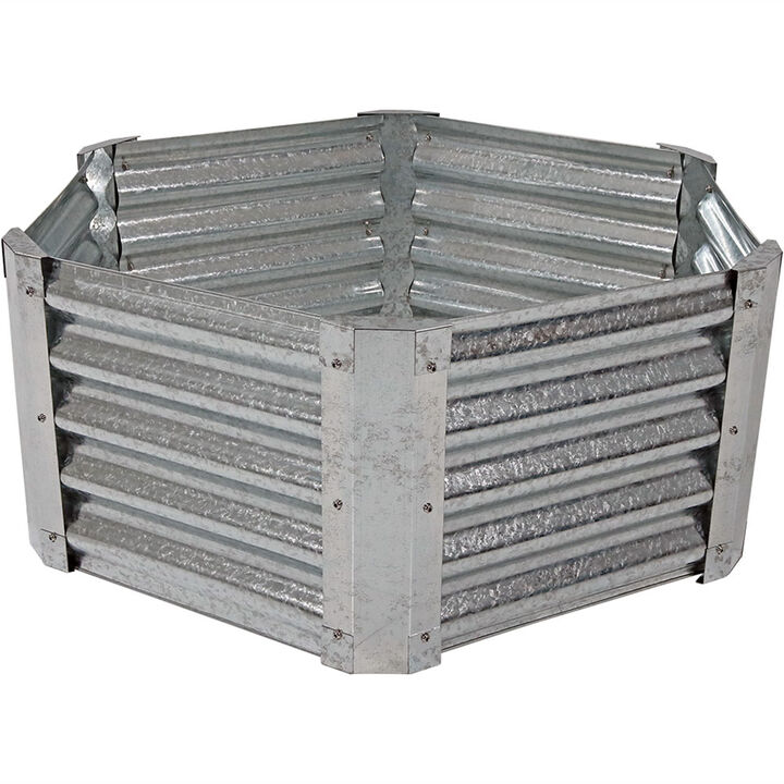 Sunnydaze Corrugated Steel Hexagon Raised Garden Bed - Gray - 40 in