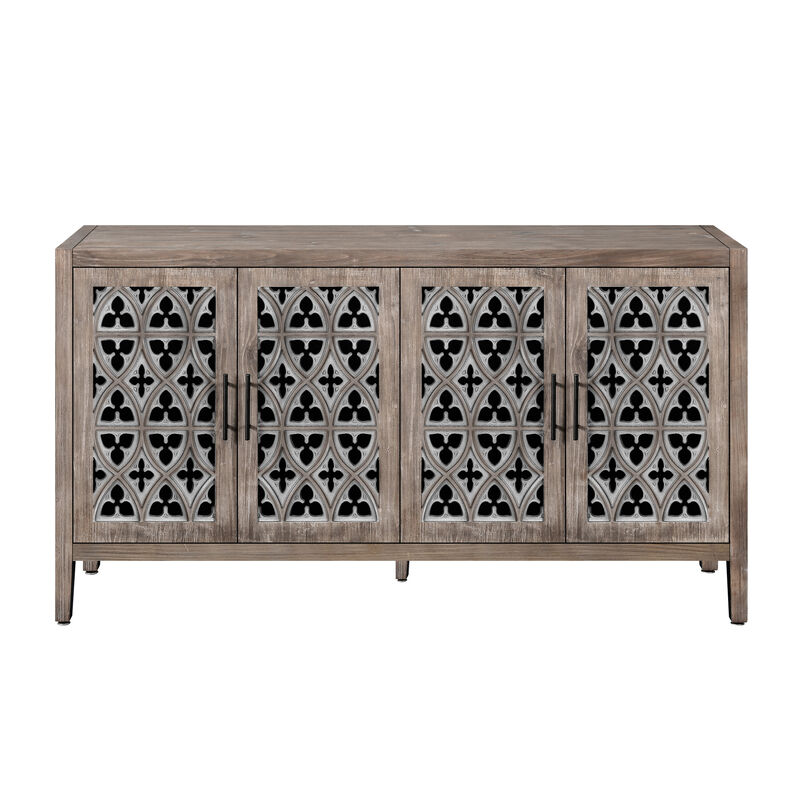 Sesjog Farmhouse Hollow‑Carved 4‑Door Sideboard Storage Cabinet image number 0