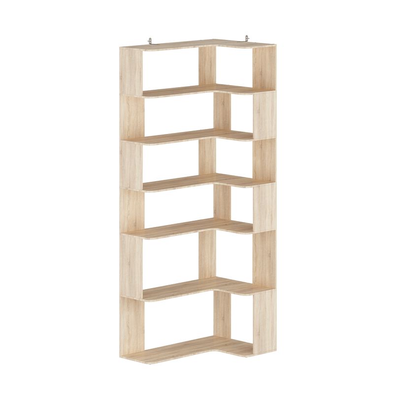 35.4 in. Wide Bright Wood Grain 7-Shelves Accent Bookcase, Open Back Bookshelf, Corner Bookcase (82 in. H x 23.6 in. D)