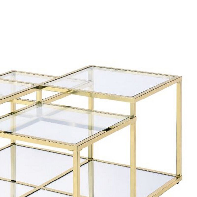 Coffee Table with Glass Top and Tubular Frame, Gold-Benzara