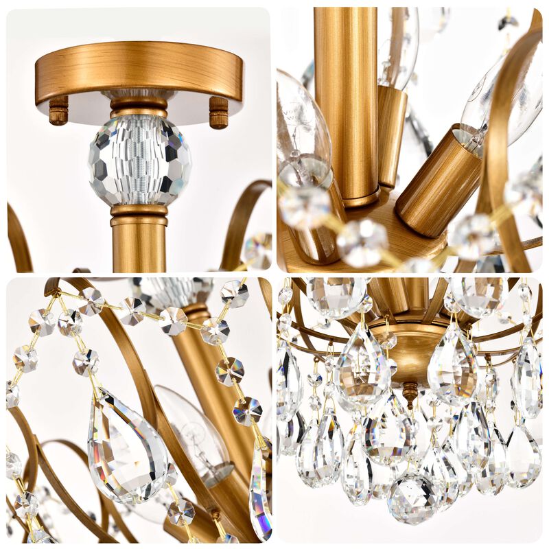 Evelyn 20 Inches 6 Lights Glam Crystal Chandelier - Medium‑gloss Brushed Brass Finish image number 3