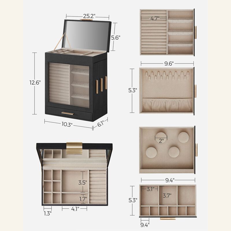 Elegant 5-Layer Jewelry Box with Glass Window, Vertical Storage Space, and Large Mirror image number 5
