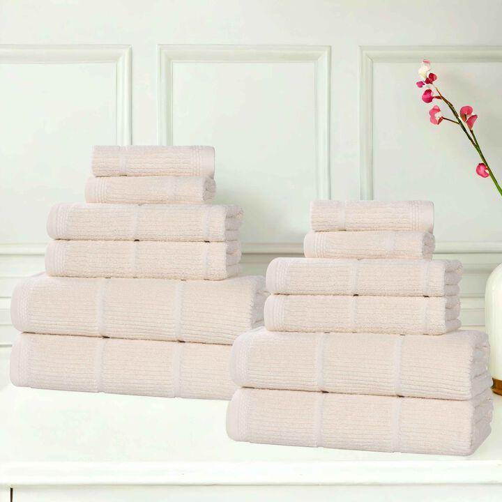 Solid Ribbed Viscose Cotton Blend Towel Set for Everyday Use