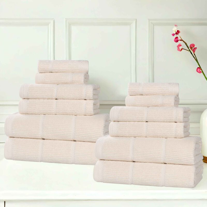 Solid Ribbed Viscose Cotton Blend Towel Set for Everyday Use image number 1