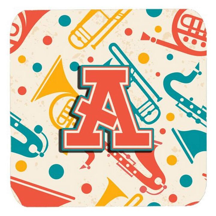 Caroline's Treasures CJ2001-AFC Letter A Retro Teal Orange Musical Instruments Initial Foam Coasters (Set of 4), 3.5, Multicolor