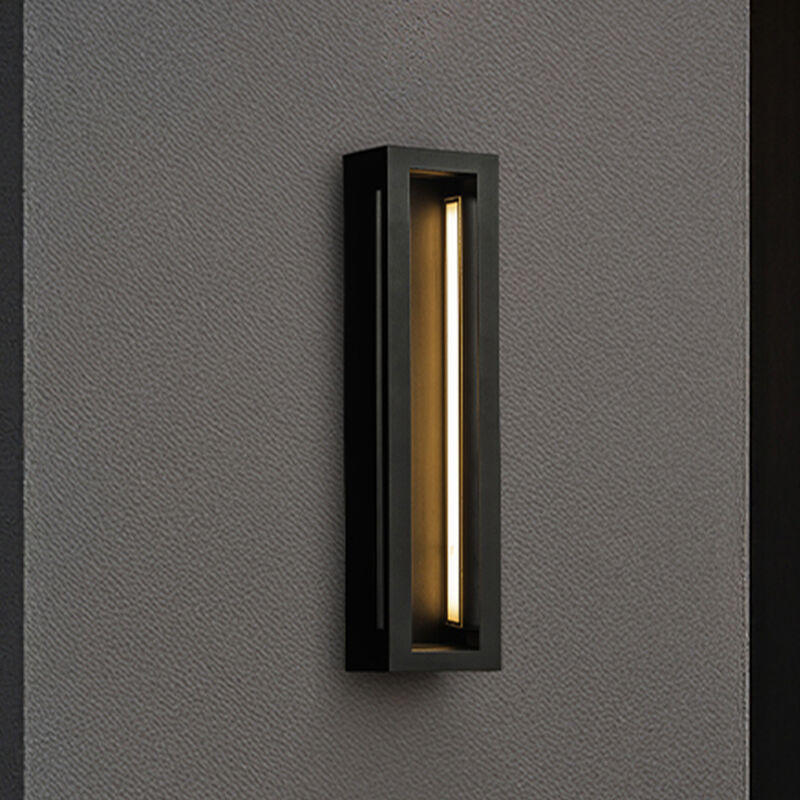 H20" Modern Outdoor Wall Light with Dusk to Dawn Sensor Linear Matte Black 30W Integrated LED Wall Sconce with Acrylic Shade for Porch Garage Entryway image number 1