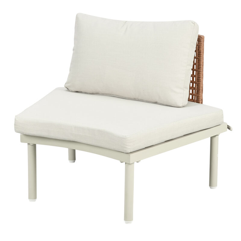 Whisen 6-Piece Half Moon Patio Sofa Set with 2 Coffee Tables and 4 Pillows, PE Rattan Sectional image number 2