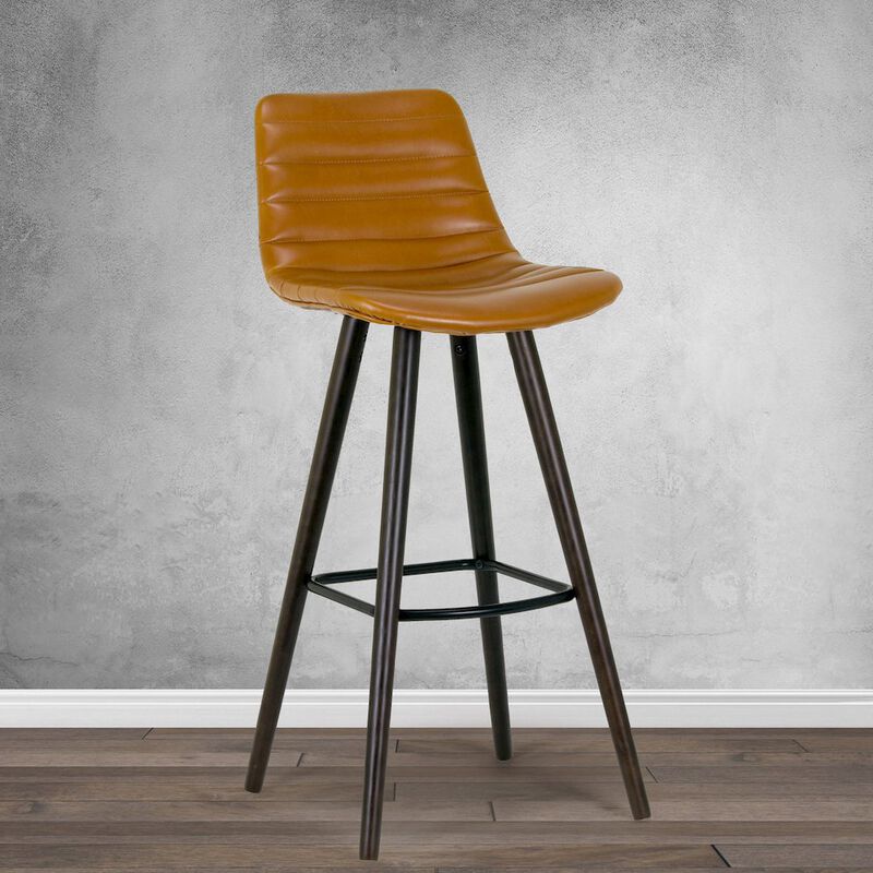 Glamour Home Set of 2 Alden Caramel Brown Bar Stool with Beech Legs
