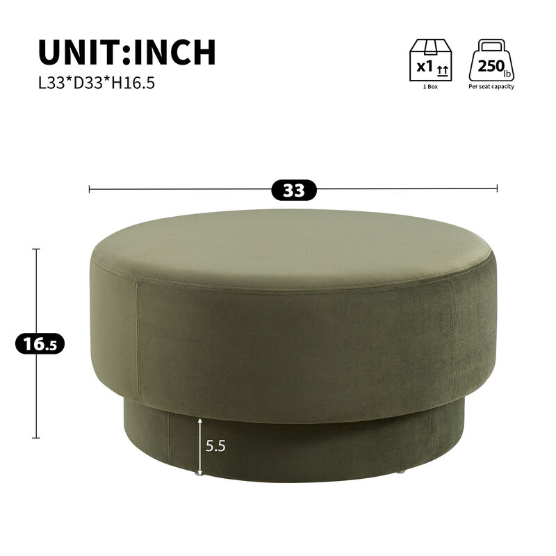 Merax Plush Velvet Round Ottoman with Two-Level Silhouette, Wide 33" Surface, Sturdy Frame image number 2