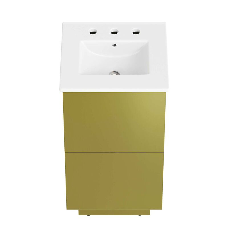 Modway Quantum Modern 18" Bathroom Vanity in White Gold with Ceramic Sink Basin and Storage Drawer image number 5