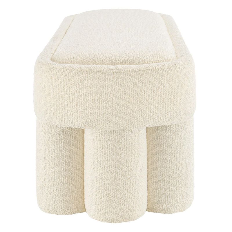 Modway Mossi 52-Inch Modern Oval Boucle Fabric Bench in Marble &ndash; Upholstered Accent Bench with Cylindrical Clover-Leg Base for Bedroom, Entryway, or Living Room image number 5