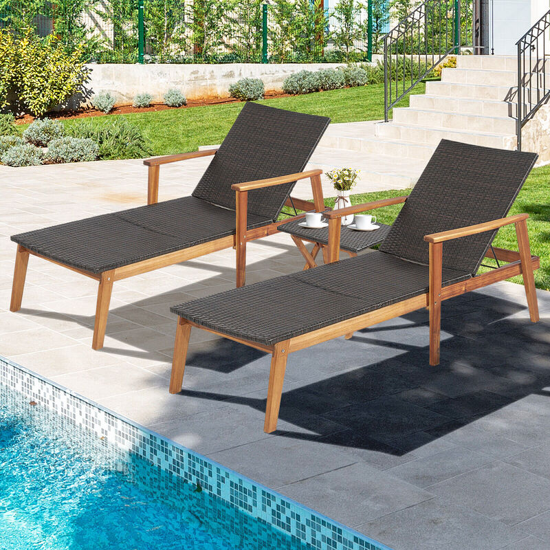 2 Pieces Patio Chaise Lounge and Table Set with 4-Level Adjustable Backrest