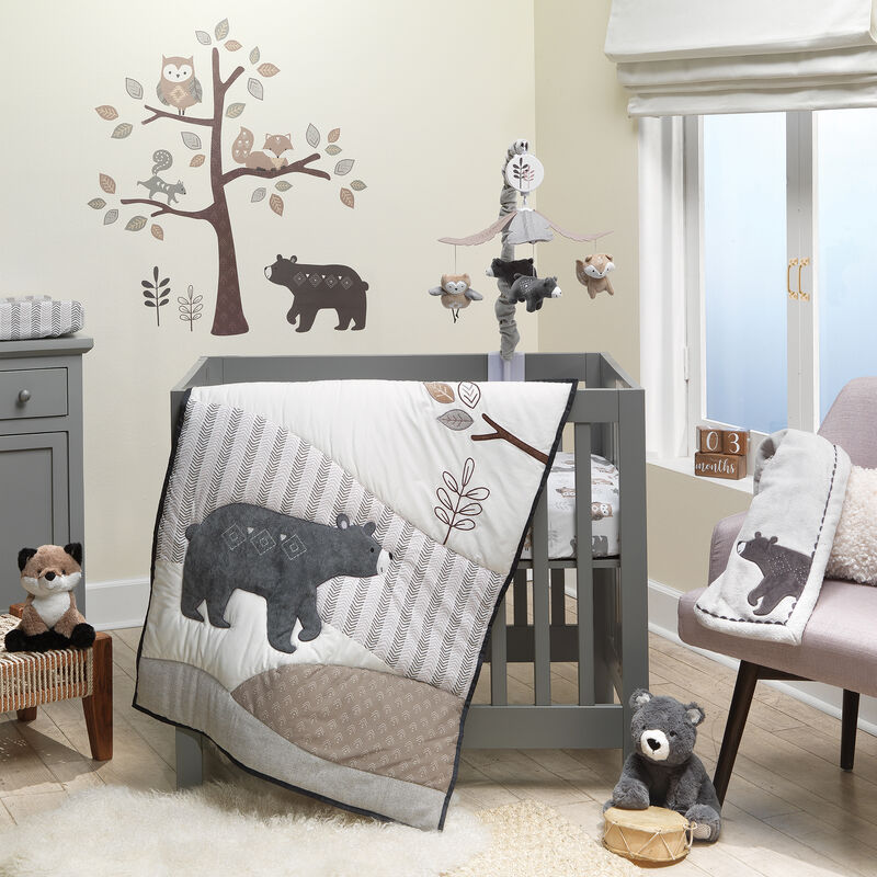 Lambs & Ivy Woodland Forest Animals White/Gray Cotton Fitted Mini Crib Sheet