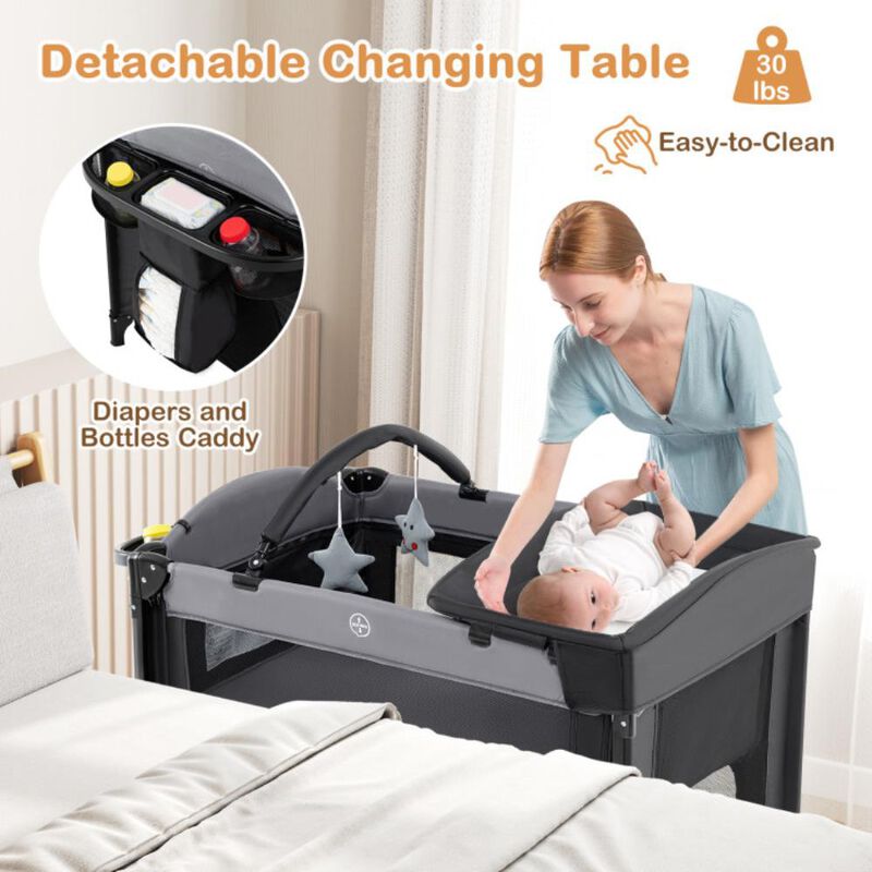 Hivvago Foldable Baby Bassinet with 4 Adjustable Heights Changing Table and Mattress